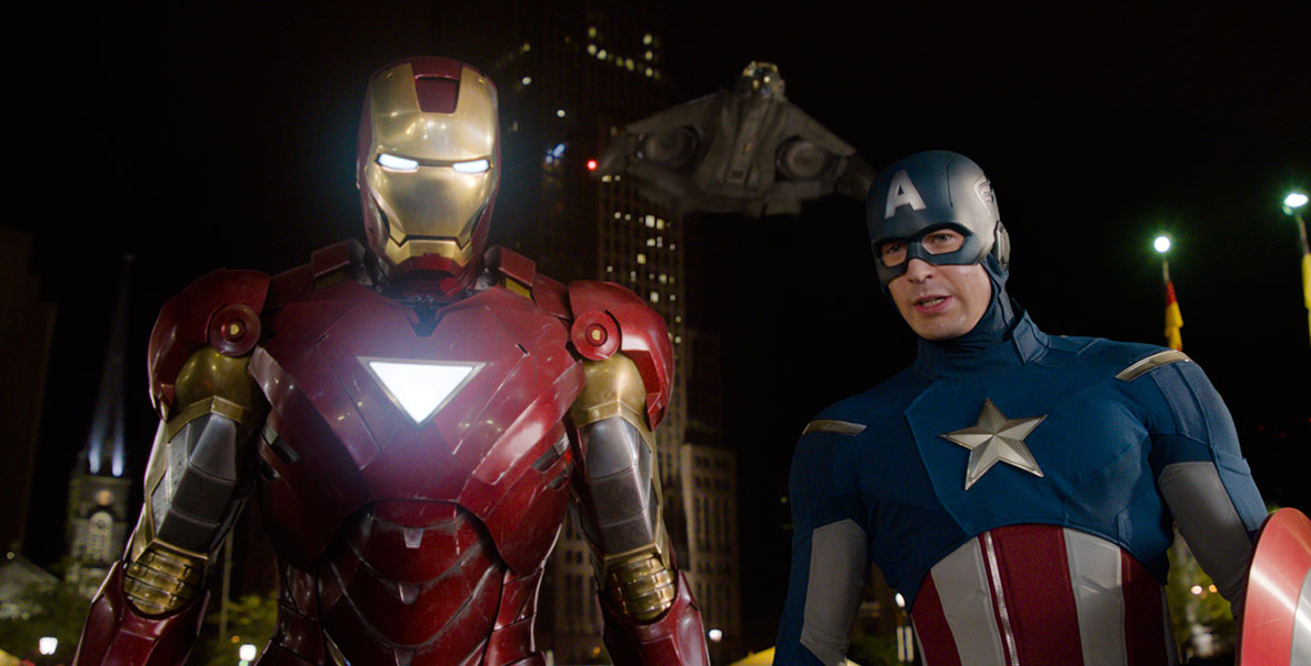 Iron Man and Captain America together in The Avengers (2012).